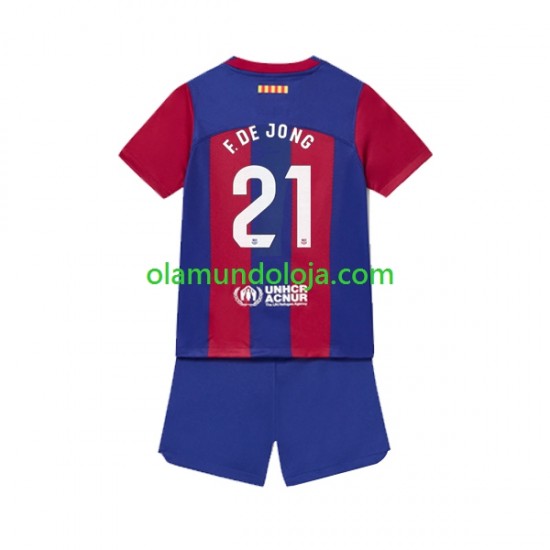 Camisola FC Barcelona Frenkie de Jong 21 Criança Equipamento Primeiro 2023-2024 Manga Curta
